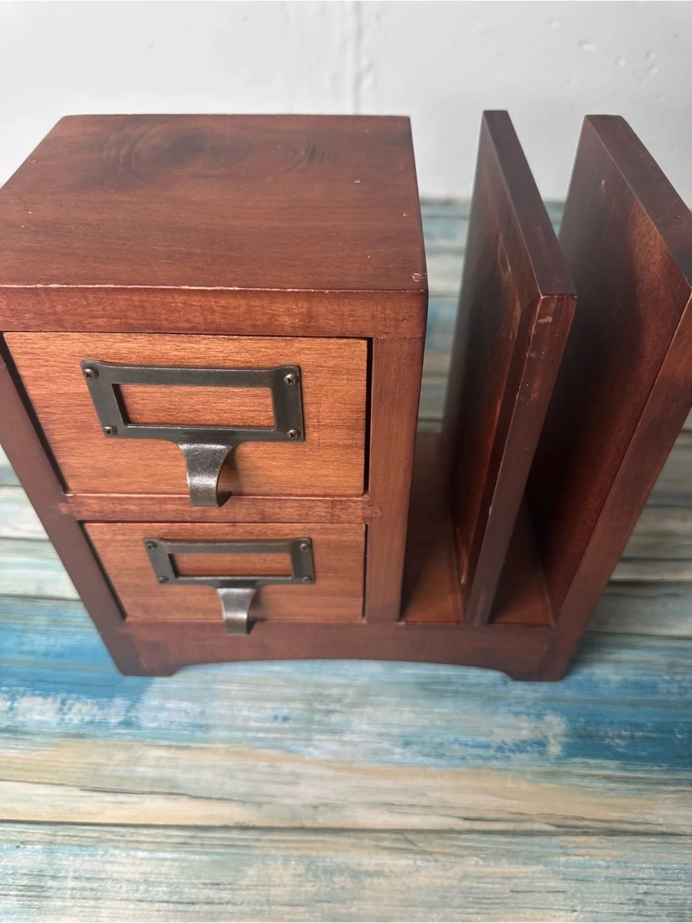 Pottery Barn Wooden Desktop Organizer with Two Drawers - Brown